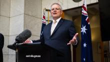 Il primo ministro Scott Morrison parla durante una conferenza stampa a seguito di una riunione del gabinetto nazionale dell'8 maggio a Canberra, in Australia.