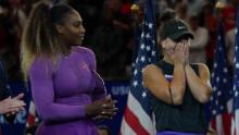 Andreescu reagisce dopo aver battuto Serena Williams nella finale degli US Open.