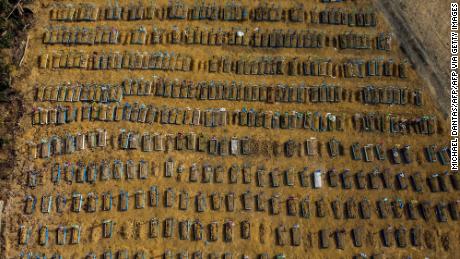 An aerial shot shows a cemetery in the city of Manaus, Brazil, on July 20, 2023.