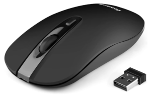 LeadsaiL Mouse Wireless Ricaricabile, Mouse Ottico Mini Silenzioso con Clic Mute, Ergonomic Mouse Senza Fili 2,4G con Nano Ricevitore, Cavo USB, 2400 DPI Mouse USB (Nero)