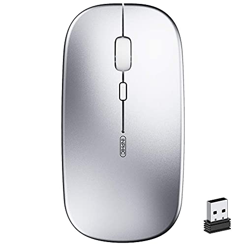 Mouse Wireless Ricaricabile Coener Senza Fili Silenzioso 2,4G 1600DPI Mouse Portatile da Viaggio Ottico con Ricevitore USB per Windows 10/8/7/XP/Vista/PC/Mac Argento
